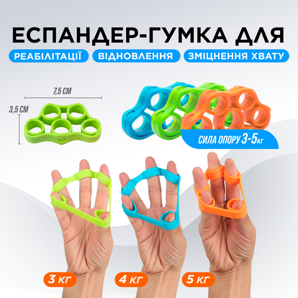 Набір кистьових еспандерів для пальців, зап'ястя та реабілітації від тремору, 3-25 кг, 9 шт XR-0077 фото