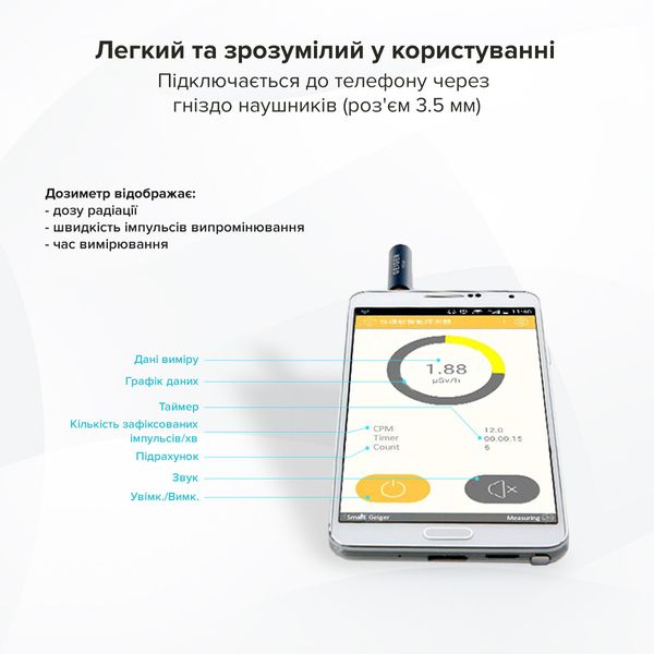 Дозиметр для артфона FTLAB Smart Geiger FSG-001 для вимірювання радіації предметів без вимірювання загального фону Чорний FSG-001_162 фото