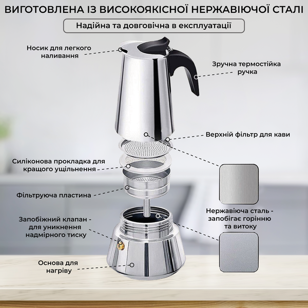 Гейзерна кавоварка Зручна кава Moka Induction 300мл KH002-300 фото