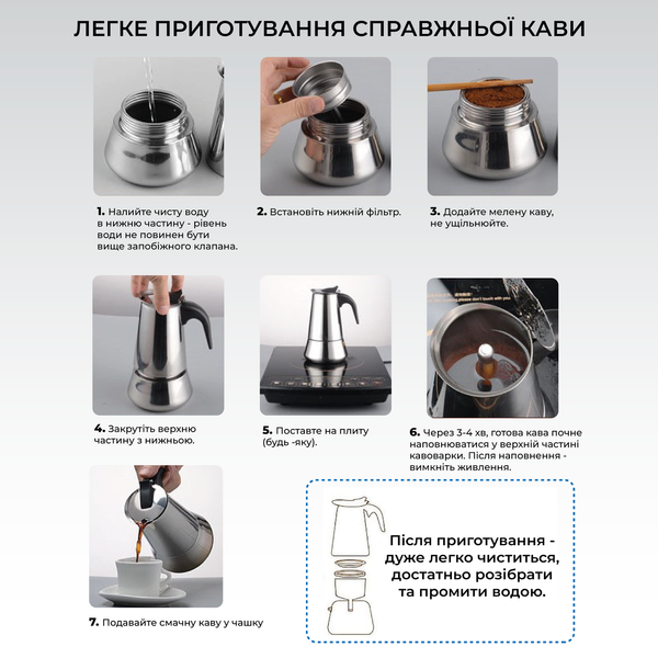 Гейзерна кавоварка Зручна кава Moka Induction 300мл KH002-300 фото