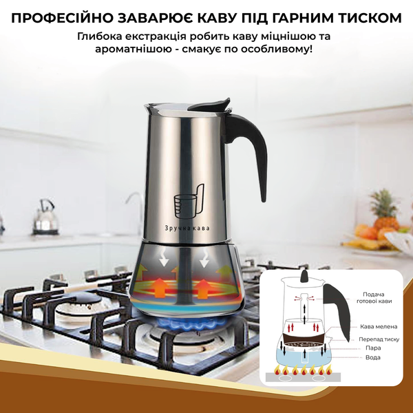 Гейзерная кофеварка Зручна кава Moka Induction 300мл KH002-300 фото