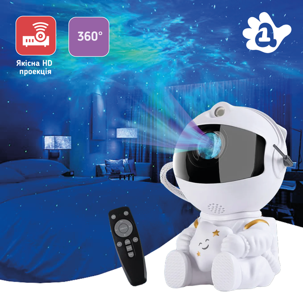 Лазерный ночник-проектор звездного неба Астронавт на аккумуляторе с пультом и таймером выключения. Сидячий FC329А1-1 фото
