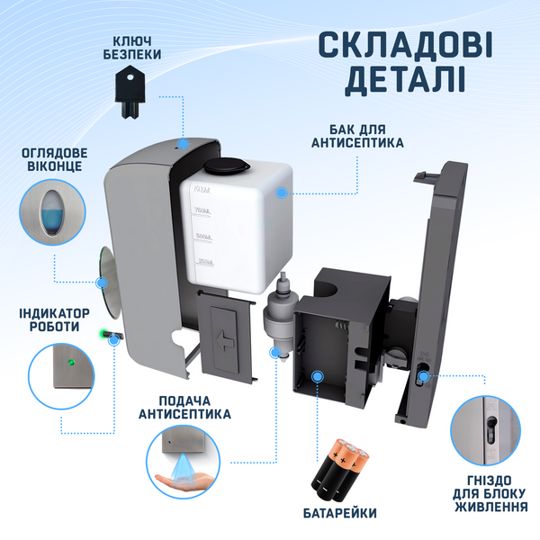 Сенсорный дозатор для антисептика бесконтактный спреевый на 1 литр для дома Серебристый EQ-8051_159 фото