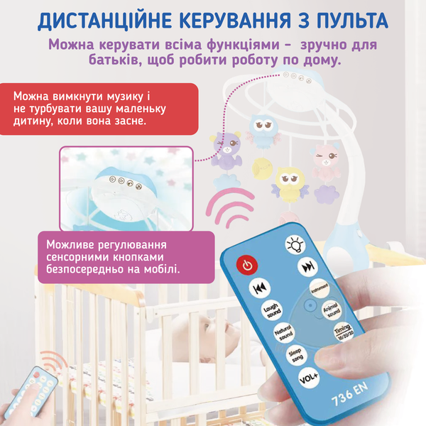 Дитячий мобіль для немовлят на ліжечко з проектором A1 Рожевий G1-pink фото