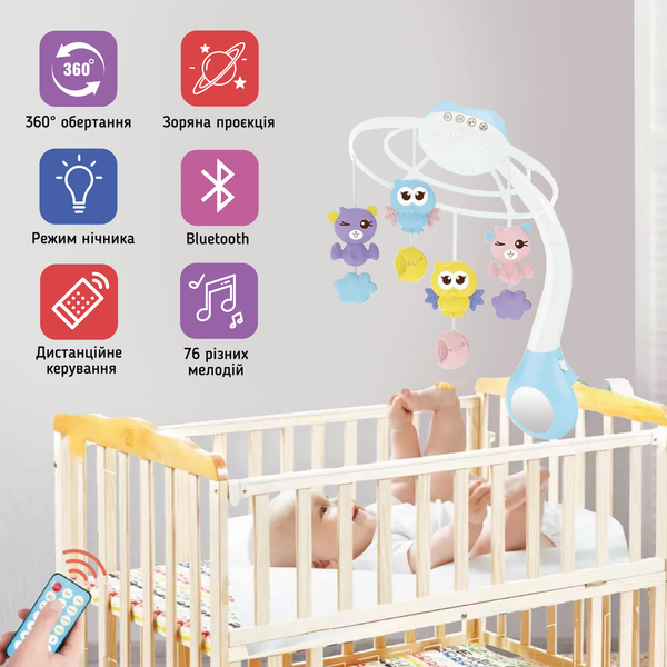 Дитячий мобіль для немовлят на ліжечко з проектором A1 Рожевий G1-pink фото