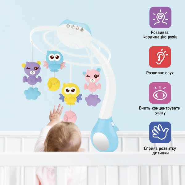 Детский мобиль для младенцев на кроватку с проектором A1 Розовый G1-pink фото