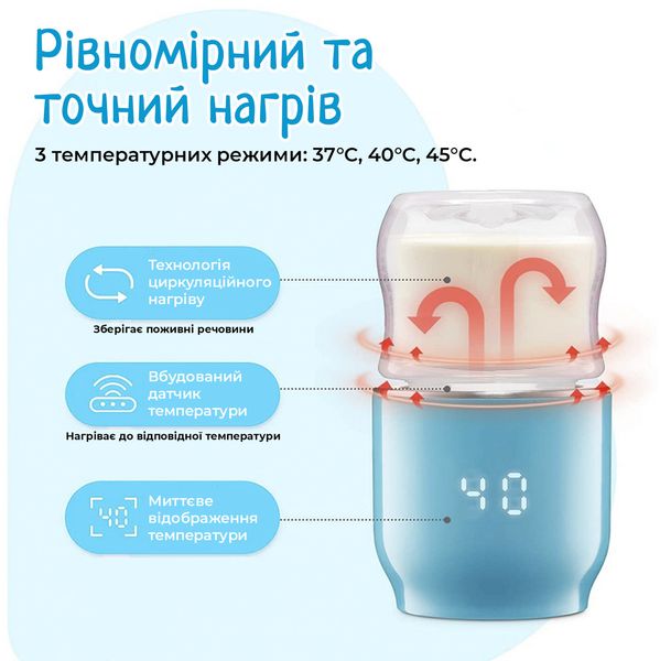 Бездротовий підігрівач для пляшечок з дозатором і акумулятором Baby-1 Baby-1-Blue фото