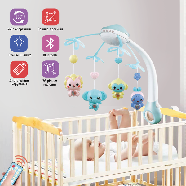 Детский мобиль для младенцев на кроватку с проектором A1 Голубой 889982A-Blue фото
