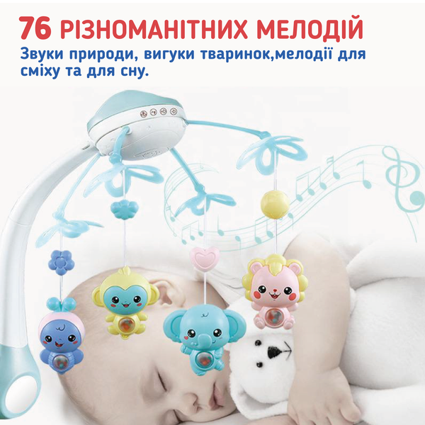 Детский мобиль для младенцев на кроватку с проектором A1 Голубой 889982A-Blue фото