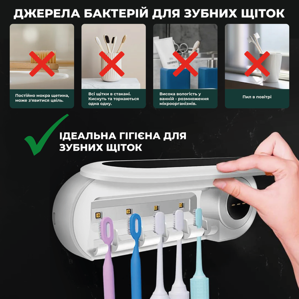 Настінний тримач та дезінфектор зубних щіток з УФ-Стерилізатором QF-214 фото