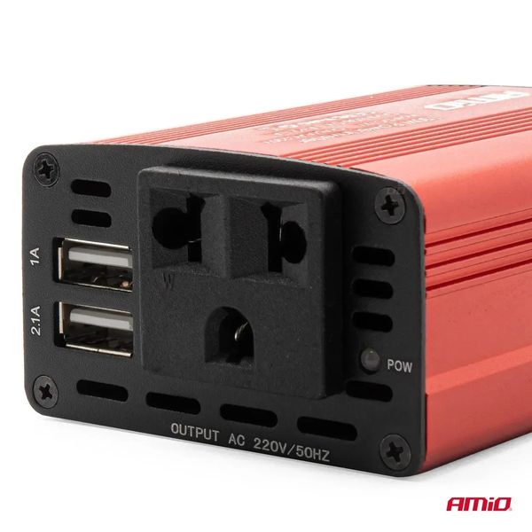 Автомобильный инвертор AMIO DC12V-AC220V, преобразователь напряжения 12 - 220 вольт 150 Вт. AMIO-300W_30 фото