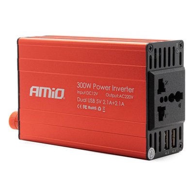 Автомобильный инвертор AMIO DC12V-AC220V, преобразователь напряжения 12 – 220 вольт 300 Вт Красный AMIO-600W_31 фото