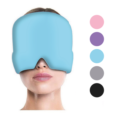 Маска-шапка від головного болю, мігрені, стресу та опухлих очей, з холодним компресом Блакитний MRH-Blue_206 фото